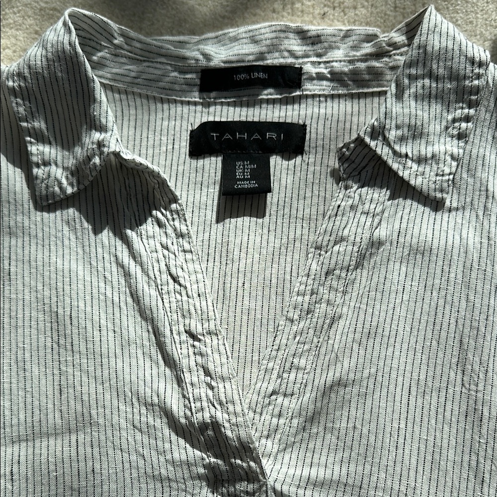 Tahari Striped Linen Blouse